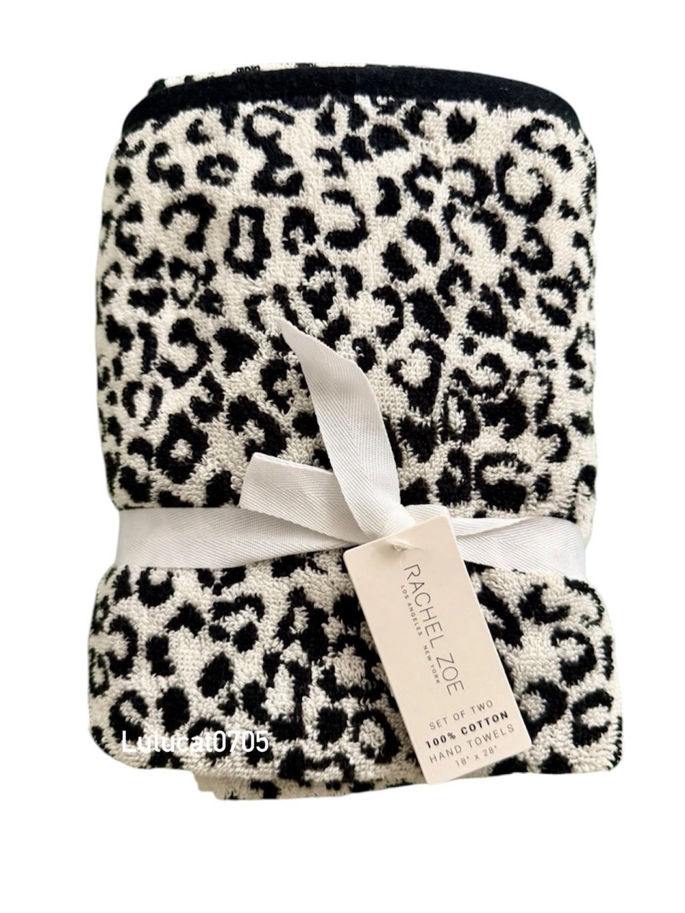 Rachel Zoe Leopard Cheetah Print 100% Cotton Hand Towels Set of 2 Bathroom Decor